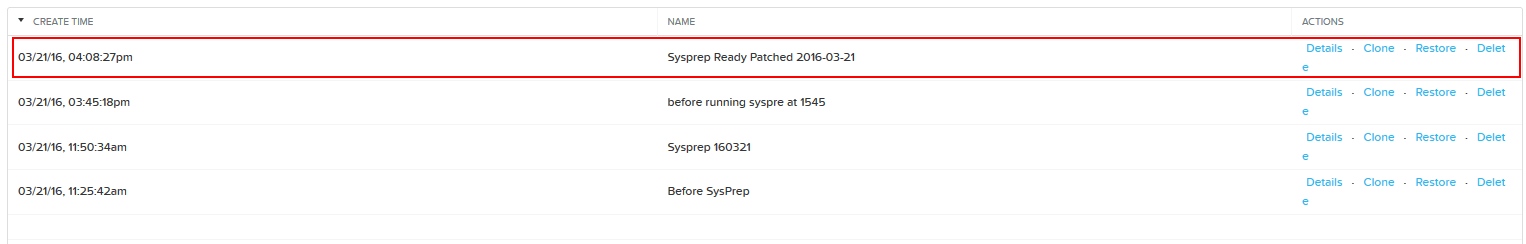 Using Sysprep on Windows 2012R2 and Acropolis -Snapshot List