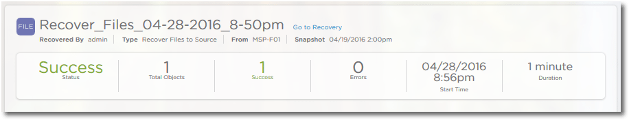 Cohesity Recovery - Success